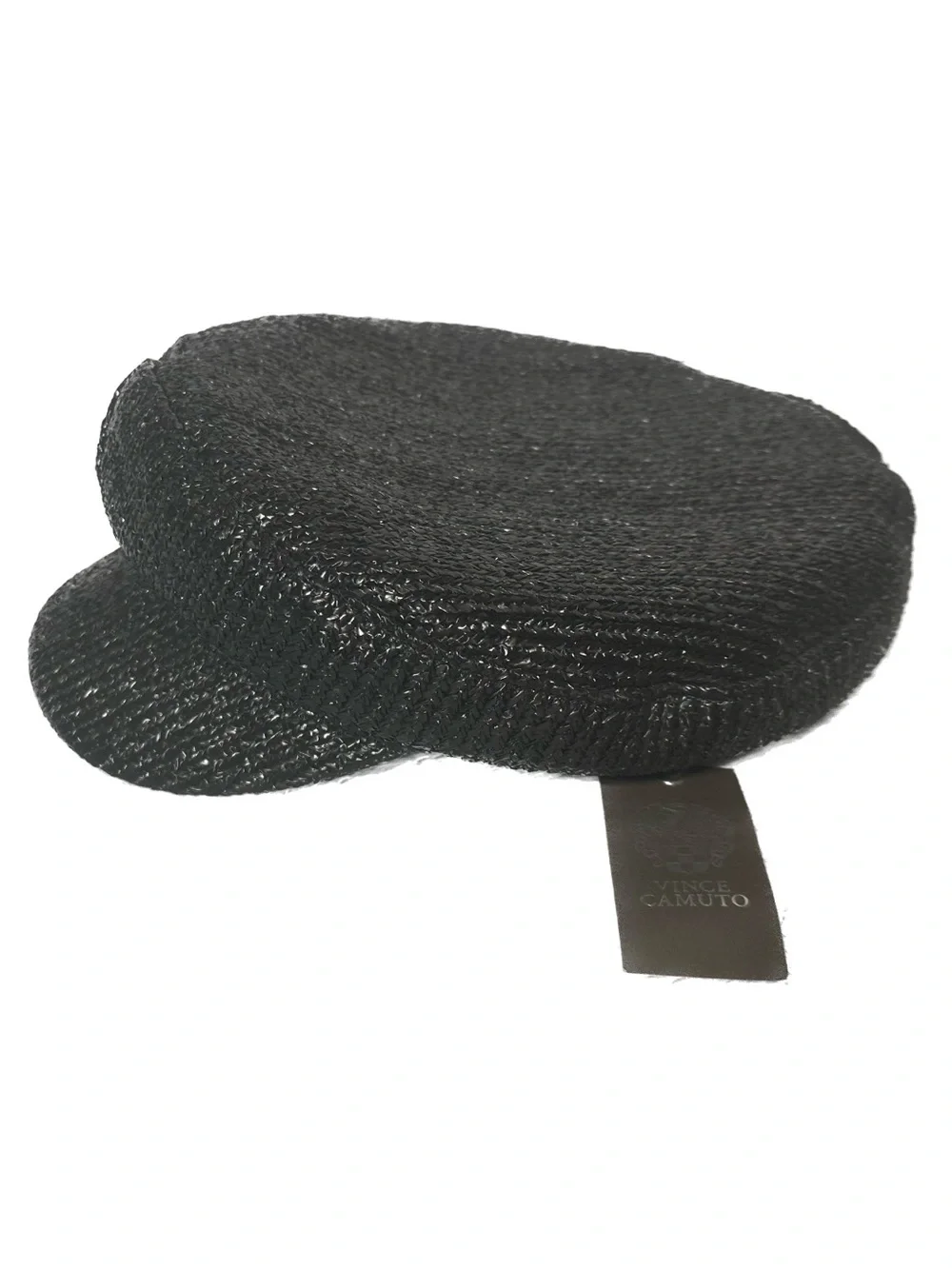 Vince Camuto NWT Black Woven Raffia Newsboy Cap
